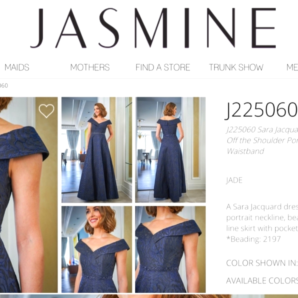 NWT " JADE BY JASMINE" NAVY BROCADE BALLROOM GOWN IN SIZE 14! MOB/MOG DRESS!